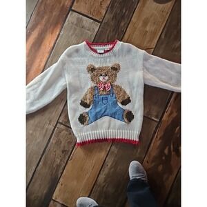 Vintage Far and Near Bowtie Teddy Bear Chunky Knit By Hand 3D Holiday Sweater M